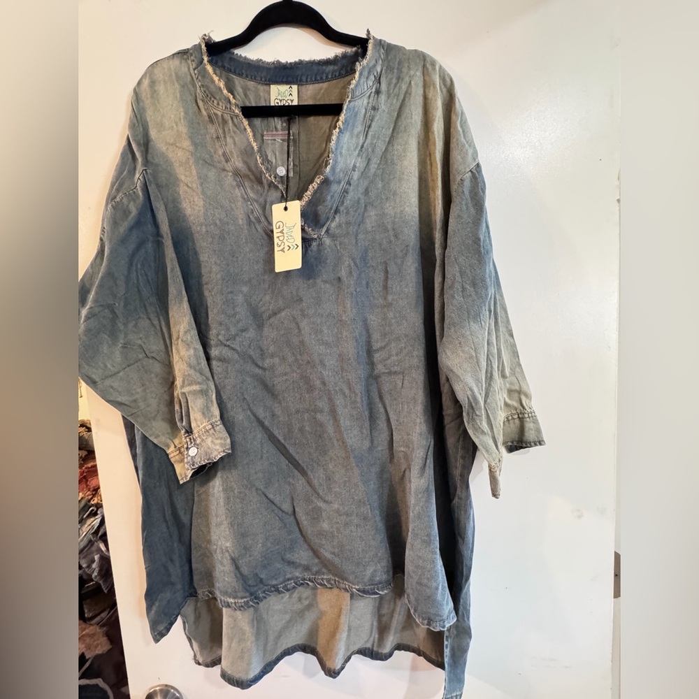 Jaded Gypsy L/XL Ozzie Tunic Blue Denim Tunic Top